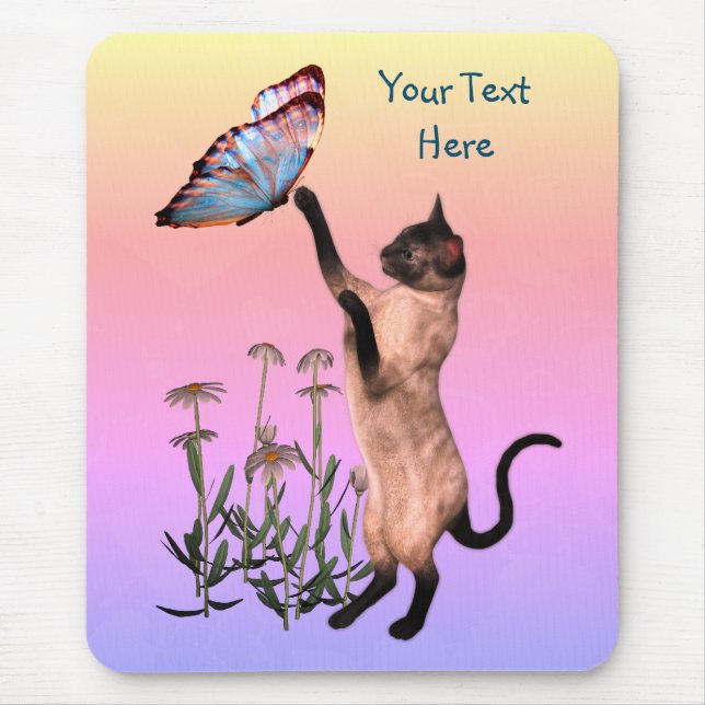 Siamese Cat Butterfly Personalised Mouse Mat (Front)