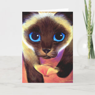 Siamese Cat Butterfly Whimsical Painting Art Card