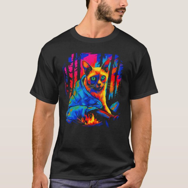 Siamese Cat Camping T-Shirt (Front)