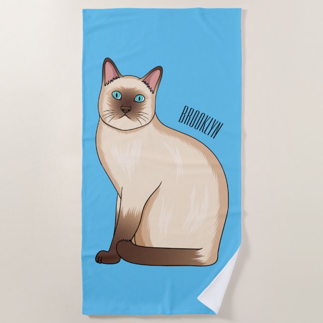 Siamese cat cartoon illustration beach towel (Front)