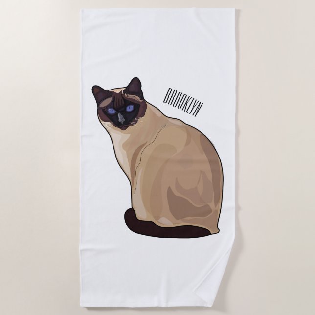 Siamese cat cartoon illustration  beach towel (Front)