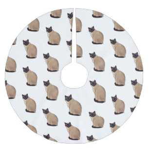 Siamese cat cartoon illustration  brushed polyester tree skirt
