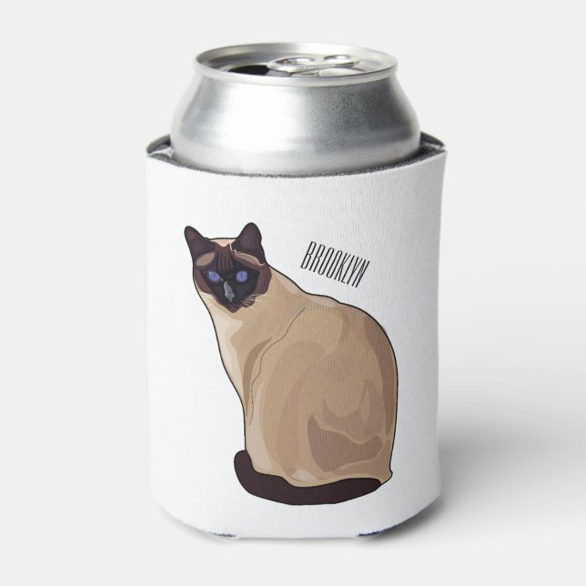 Siamese cat cartoon illustration  can cooler (Can Front)