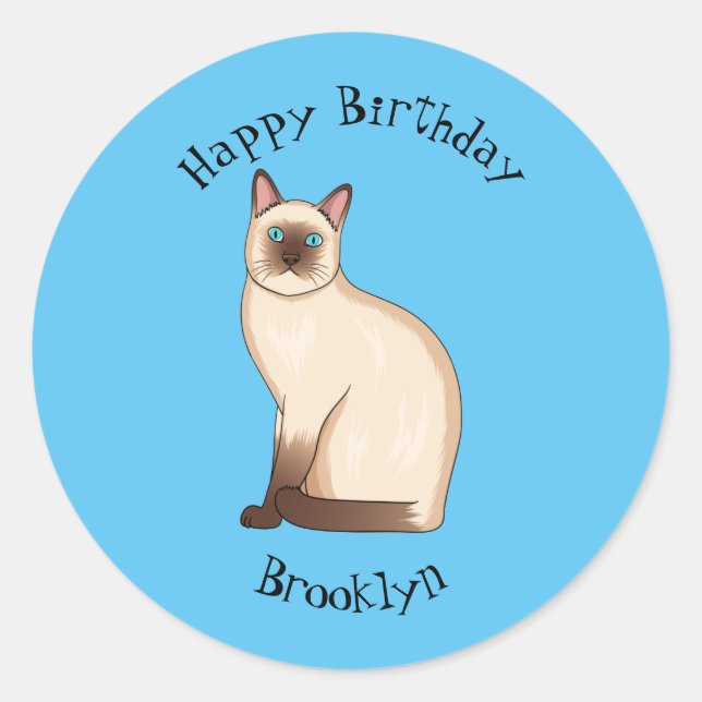 Siamese cat cartoon illustration  classic round sticker (Front)