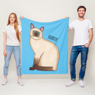 Siamese cat cartoon illustration fleece blanket