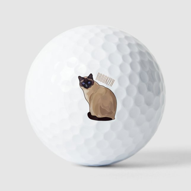 Siamese cat cartoon illustration  golf balls (Front)