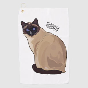 Siamese cat cartoon illustration golf towel