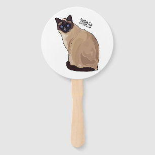 Siamese cat cartoon illustration  hand fan