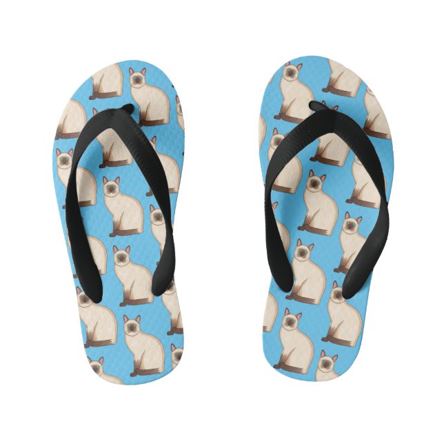 Siamese cat cartoon illustration kid's flip flops (Footbed)