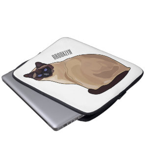 Siamese cat cartoon illustration laptop sleeve