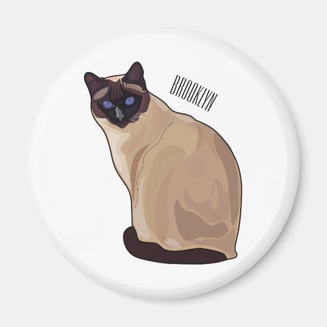 Siamese cat cartoon illustration  magnet (Front)