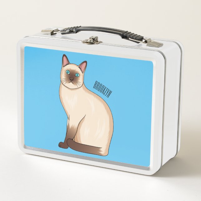 Siamese cat cartoon illustration metal lunch box (Front)