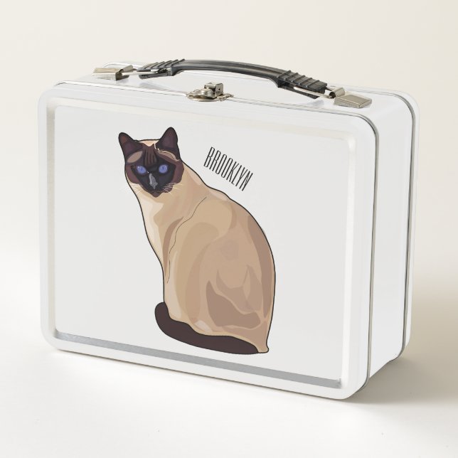 Siamese cat cartoon illustration  metal lunch box (Front)