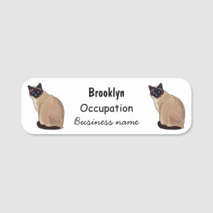 Siamese cat cartoon illustration name tag