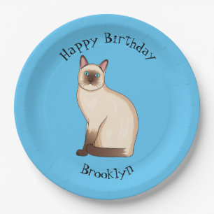 Siamese cat cartoon illustration  paper plate