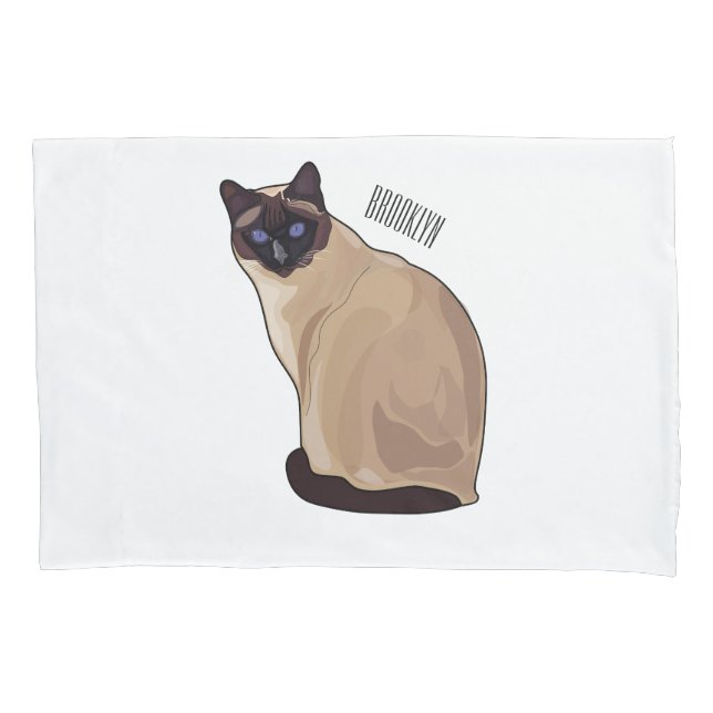 Siamese cat cartoon illustration  pillowcase (Front)