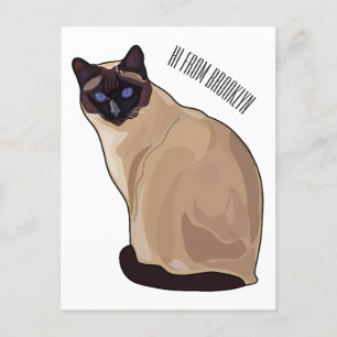 Siamese cat cartoon illustration postcard