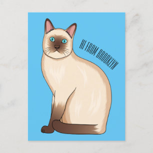 Siamese cat cartoon illustration postcard