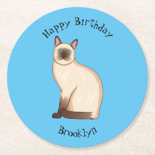 Siamese cat cartoon illustration round paper coaster