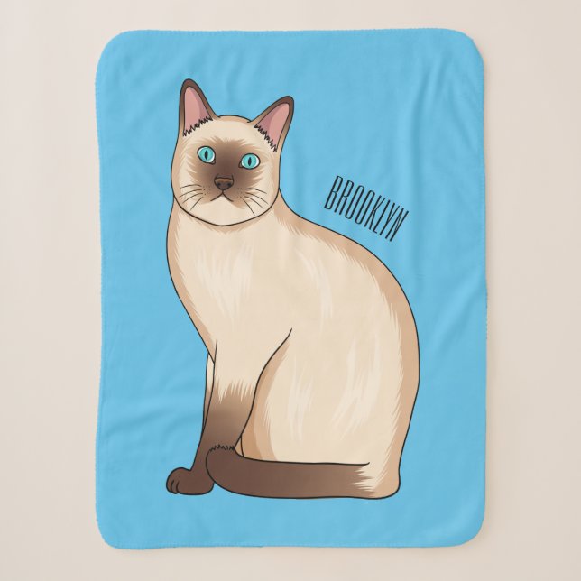 Siamese cat cartoon illustration sherpa blanket (Front)