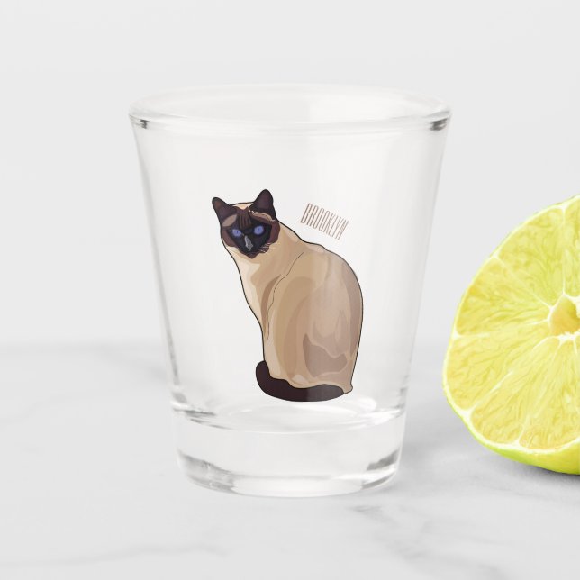 Siamese cat cartoon illustration  shot glass (Front)