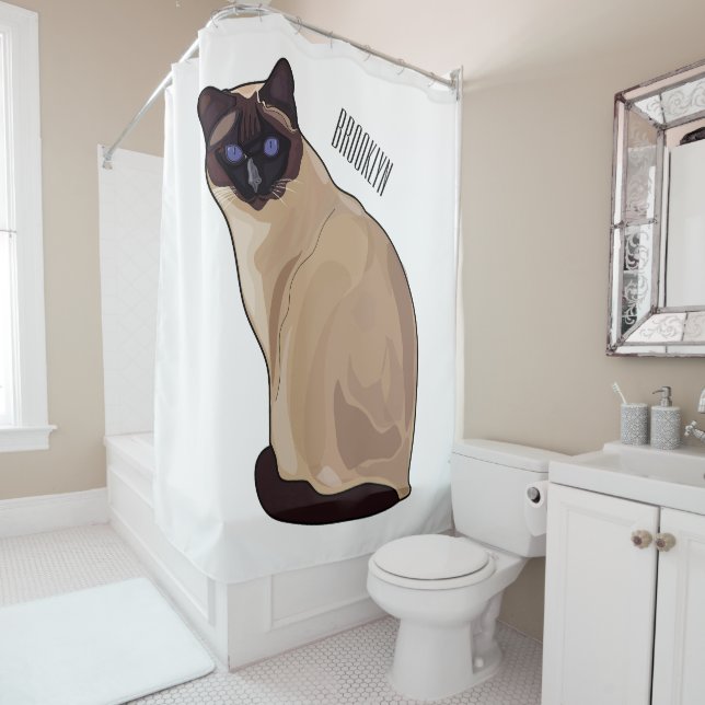 Siamese cat cartoon illustration  shower curtain (In Situ)
