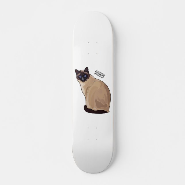 Siamese cat cartoon illustration  skateboard (Front)