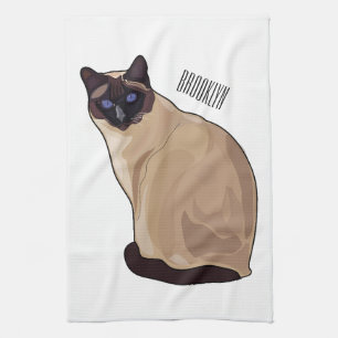 Siamese cat cartoon illustration  tea towel
