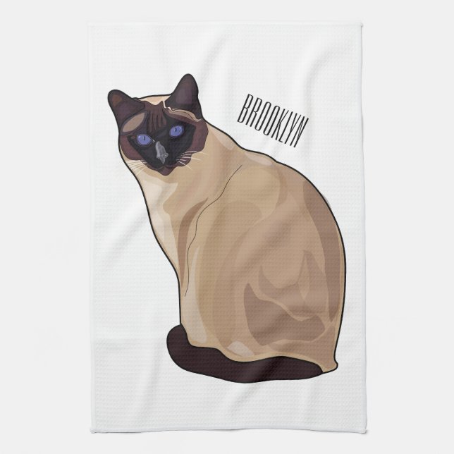 Siamese cat cartoon illustration  tea towel (Vertical)