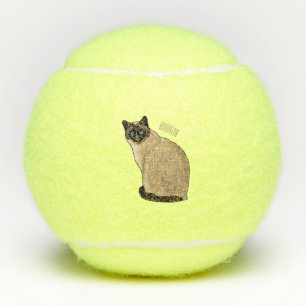 Siamese cat cartoon illustration  tennis balls