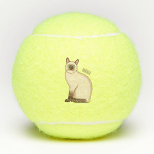 Siamese cat cartoon illustration tennis balls