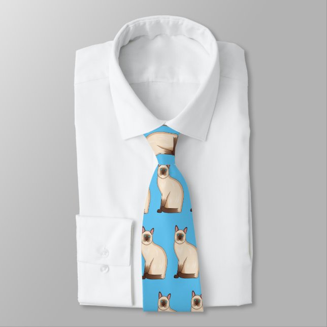 Siamese cat cartoon illustration tie (Tied)