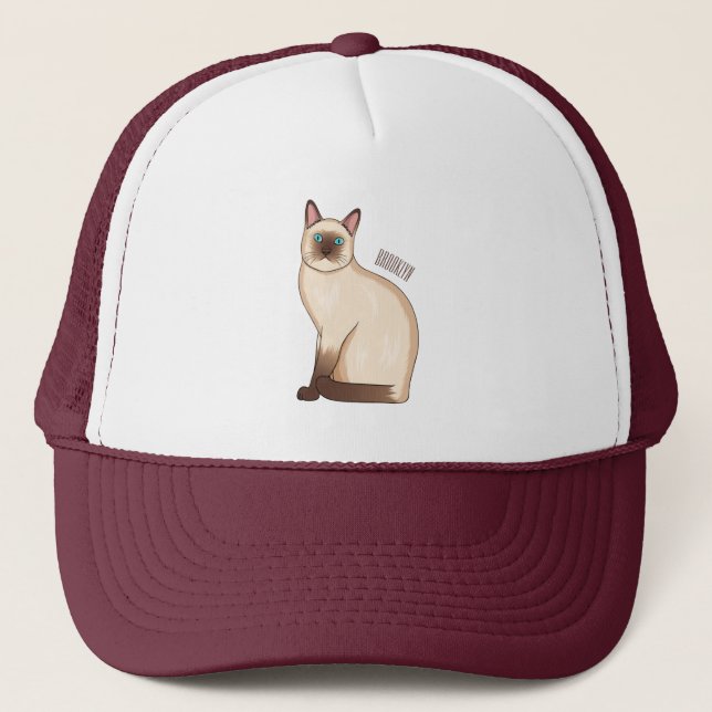 Siamese cat cartoon illustration trucker hat (Front)