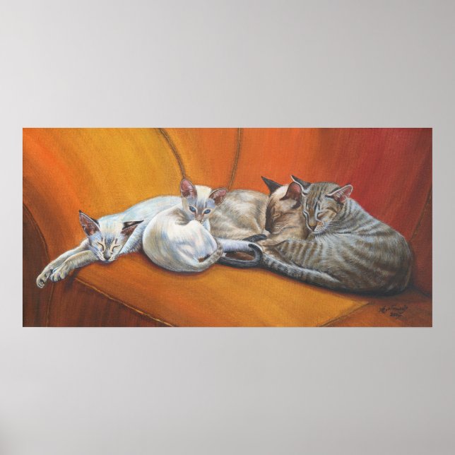 Siamese Cat Cats "Family Nap" Art poster (Front)