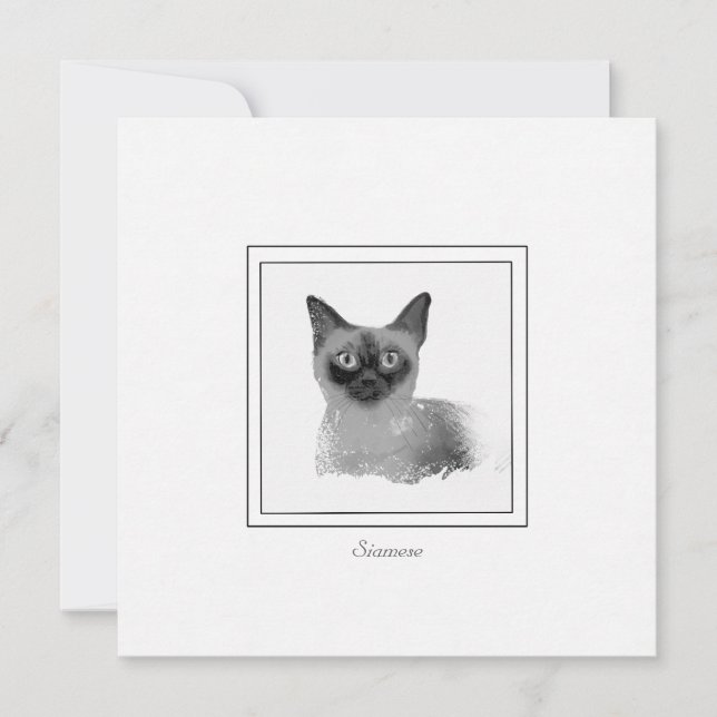 Siamese Cat Charcoal and Chalk Drawing Card (Front)