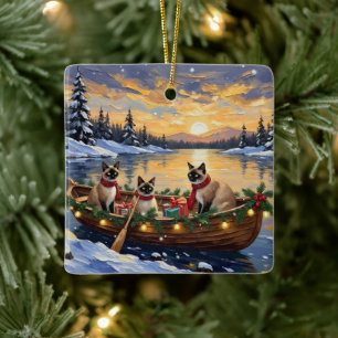 Siamese Cat Christmas Boat Holiday Ceramic Ornament