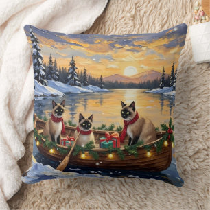 Siamese Cat Christmas Boat Holiday Cushion