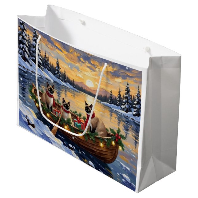 Siamese Cat Christmas Boat Holiday Large Gift Bag (Front Angled)
