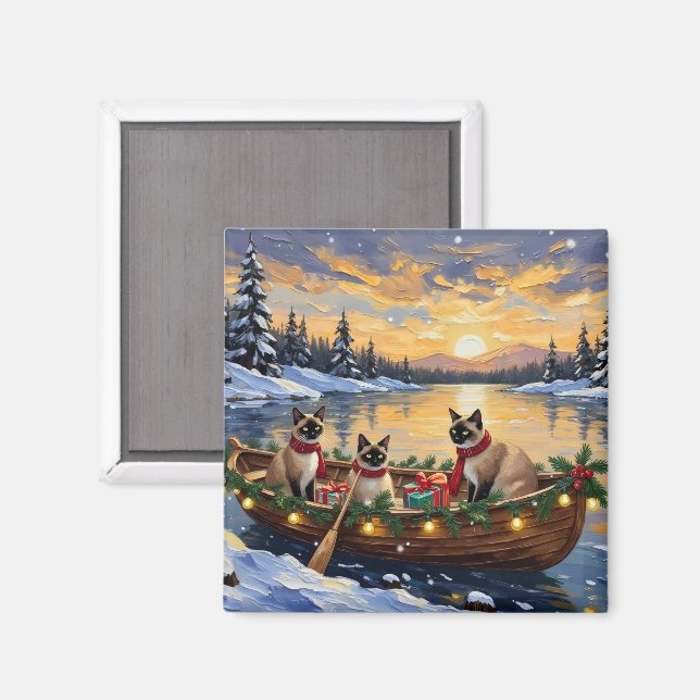 Siamese Cat Christmas Boat Holiday Magnet (Front/Back)