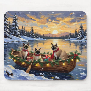 Siamese Cat Christmas Boat Holiday Mouse Mat