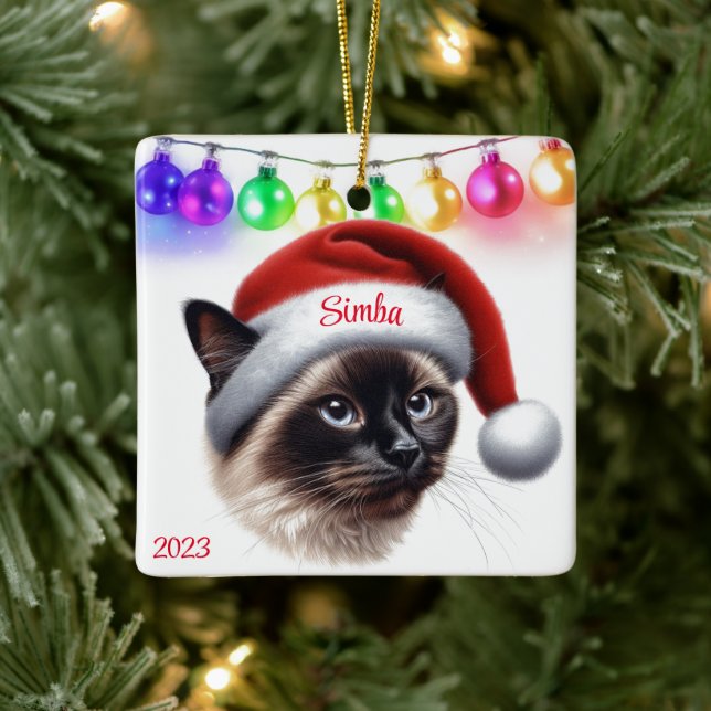 Siamese Cat Christmas Ceramic Ornament (Tree)