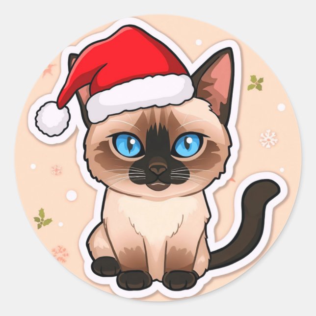 Siamese cat christmas classic round sticker (Front)