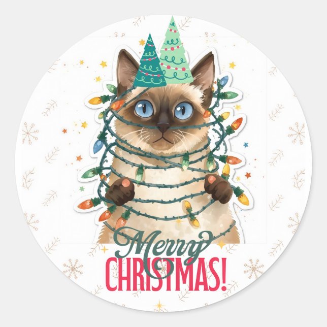 Siamese cat christmas classic round sticker (Front)