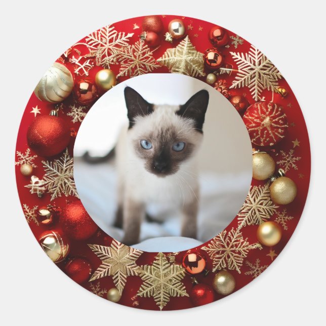Siamese cat christmas classic round sticker (Front)