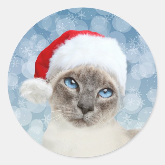Siamese cat Christmas Classic Round Sticker (Front)