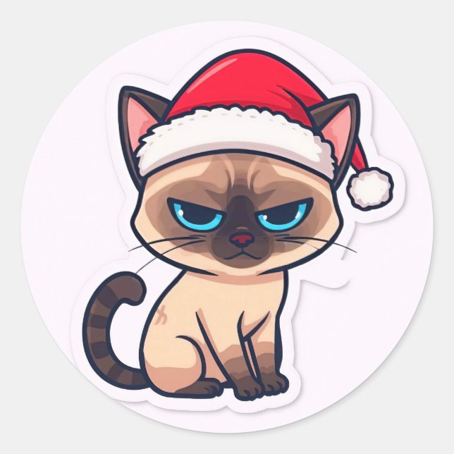 Siamese cat christmas classic round sticker (Front)
