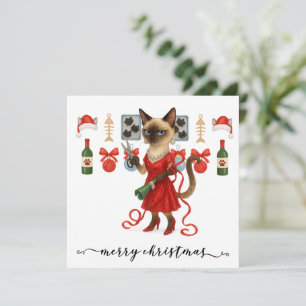 Siamese Cat Christmas Funny Glam Holiday Card