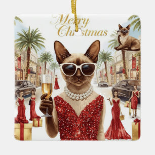 Siamese Cat Christmas Greeting from California Ceramic Ornament