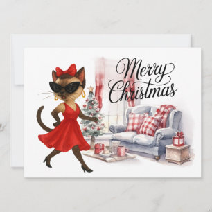 Siamese Cat Christmas Greeting from her house Holiday Card