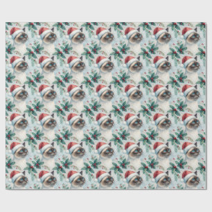 Siamese Cat Christmas Holly Watercolor Wrapping Paper